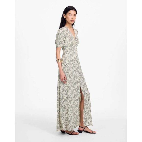 NWT‎ Madewell Puff-Sleeve V-Neck Midi Maxi Dress Harper Floral Ivory Sz 10